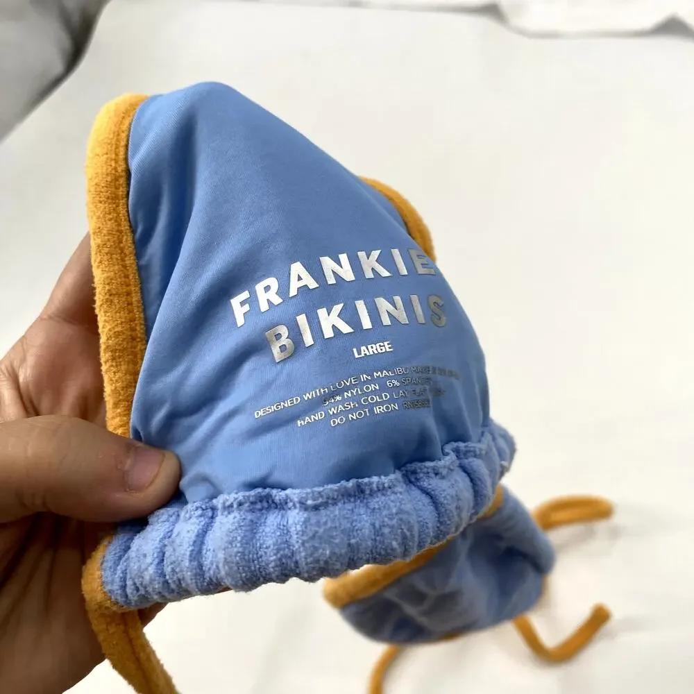Frankie's Bikinis Blue & orange terrycloth triangle bikini top